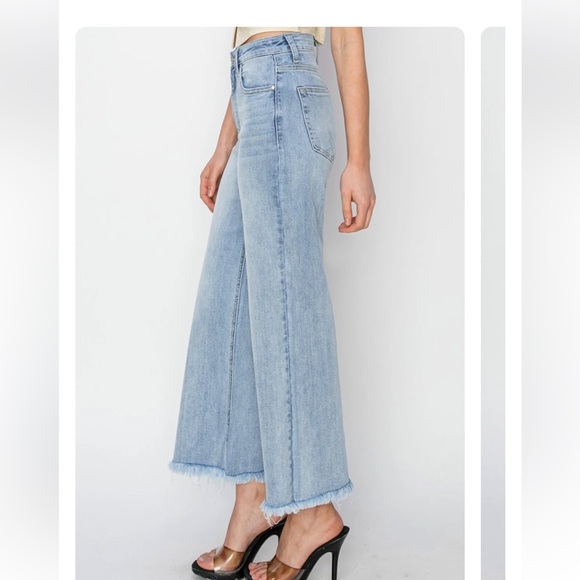 RISEN High Rise Crop Wide Fray Hem Jeans- 27 - Picture 3 of 12